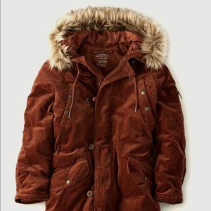 AE Women's mid-length rust/orange Corduroy Jacket w/ faux fur hood -  XS